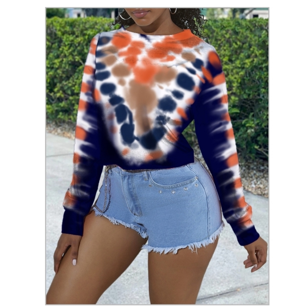 Casual o neck tie dye deep blue t shirt